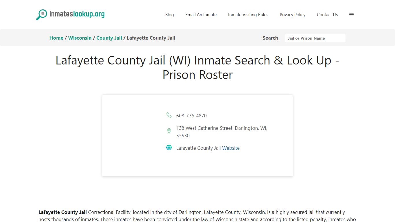 Lafayette County Jail (WI) Inmate Search & Look Up - Prison Roster