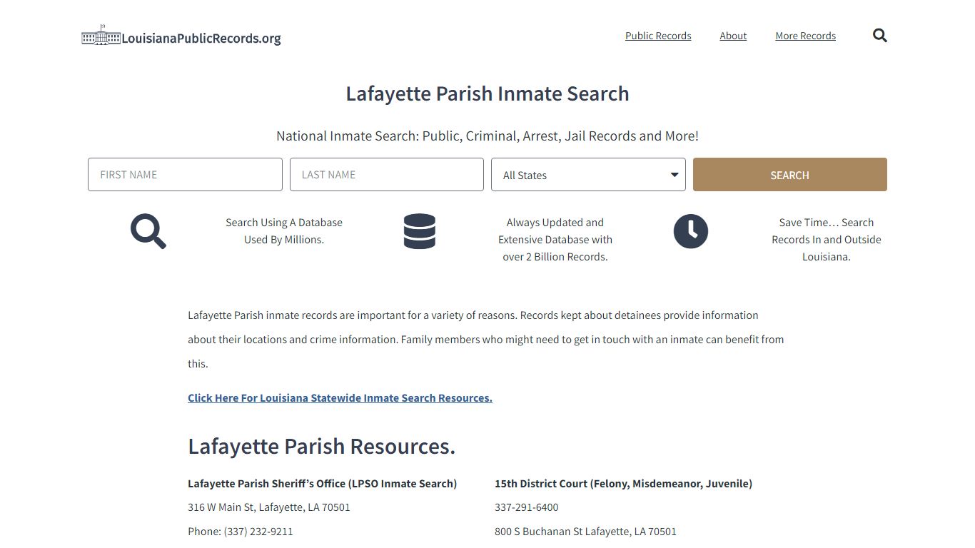 Lafayette Parish Inmate Search - LPSO Current & Past Jail Records