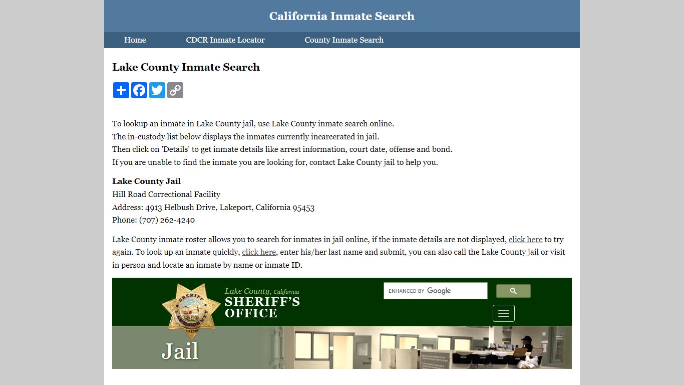 Lake County Inmate Search - California Inmate Search