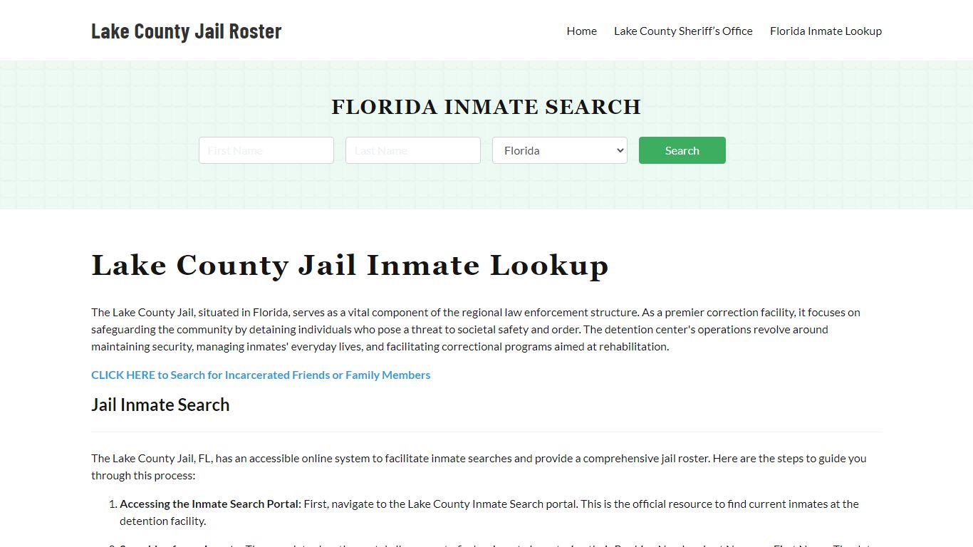Lake County Jail Roster Lookup, FL, Inmate Search
