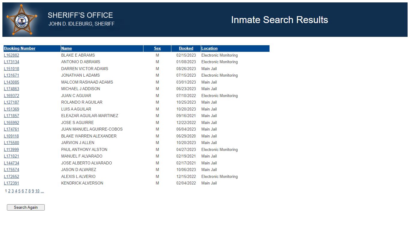 Lake County Sheriff - Inmate Search Results