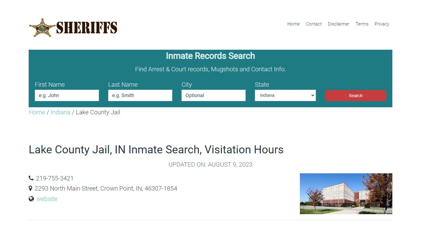 Lake County Jail, IN Inmate Search, Visitation Hours