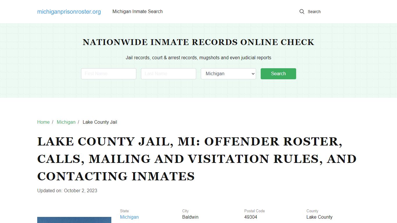 Lake County Jail, MI: Inmate Search, Visitation & Contact Info