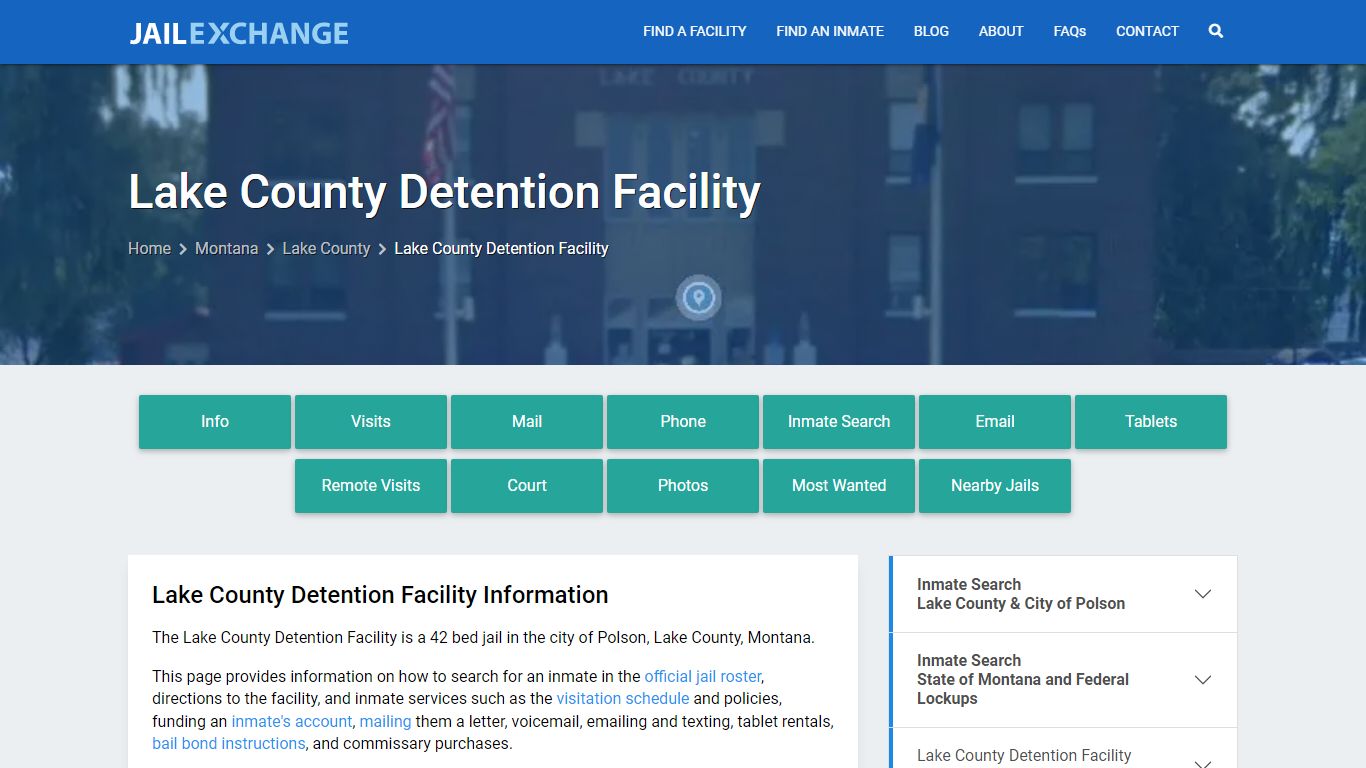 Lake County Detention Facility, MT Inmate Search, Information