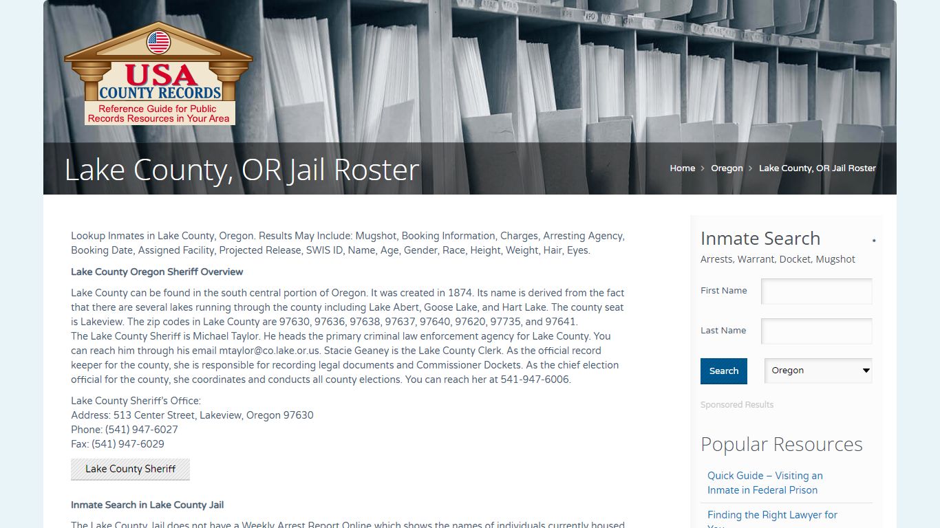 Lake County, OR Jail Roster | Name Search