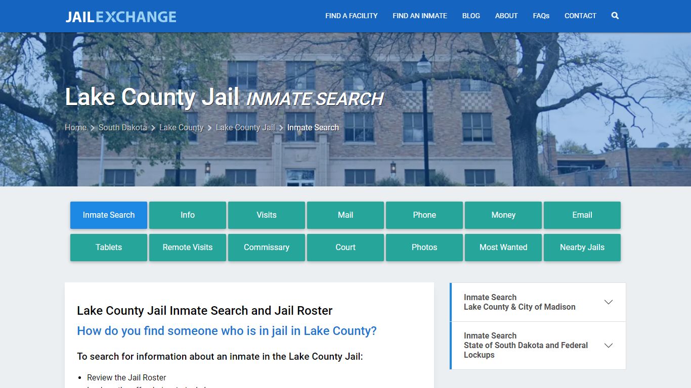 Inmate Search: Roster & Mugshots - Lake County Jail, SD
