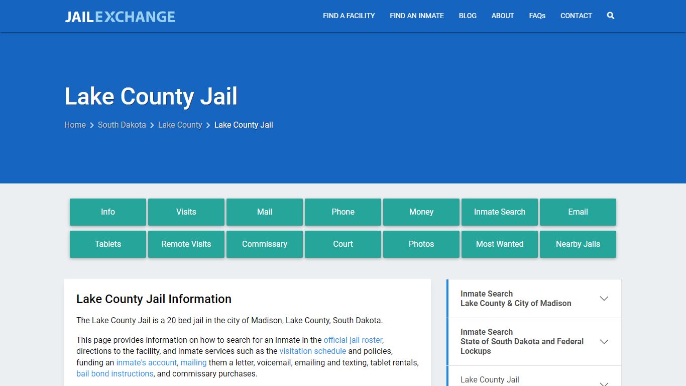 Lake County Jail, SD Inmate Search, Information