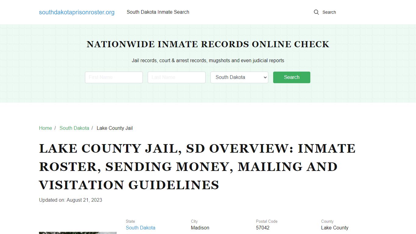 Lake County Jail, SD: Offender Search, Visitation & Contact Info
