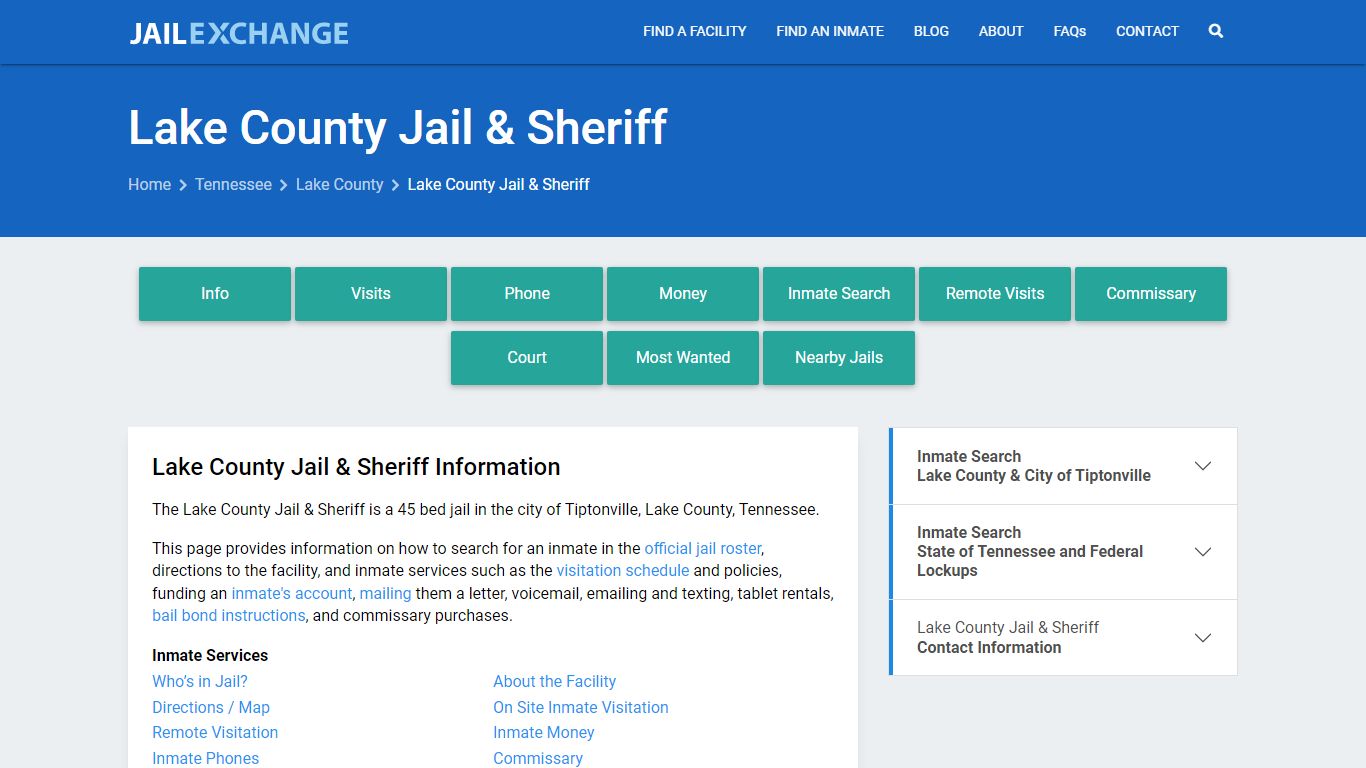 Lake County Jail & Sheriff, TN Inmate Search, Information