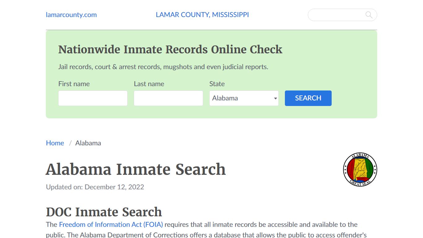 Alabama Inmate Search - Lamar County