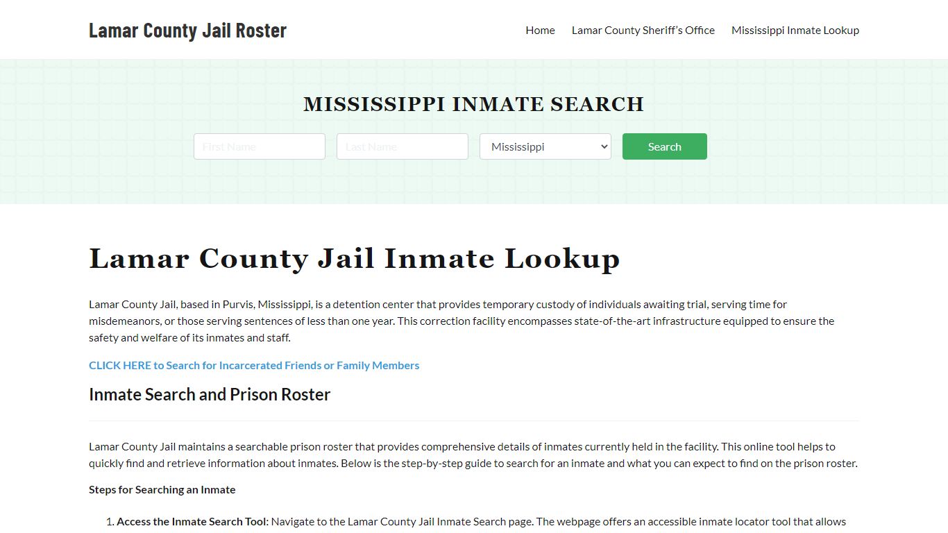 Lamar County Jail Roster Lookup, MS, Inmate Search