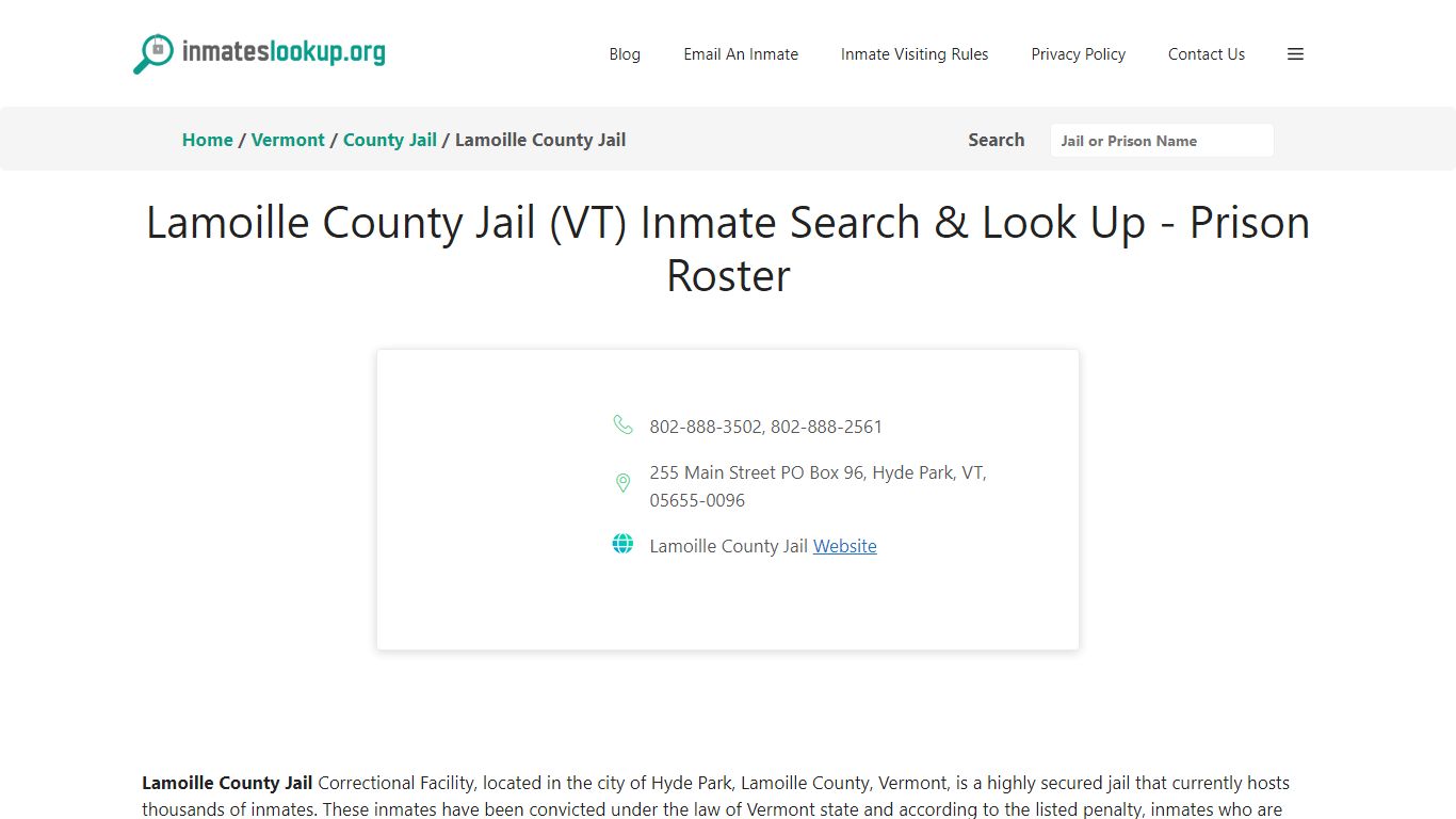 Lamoille County Jail (VT) Inmate Search & Look Up - Prison Roster