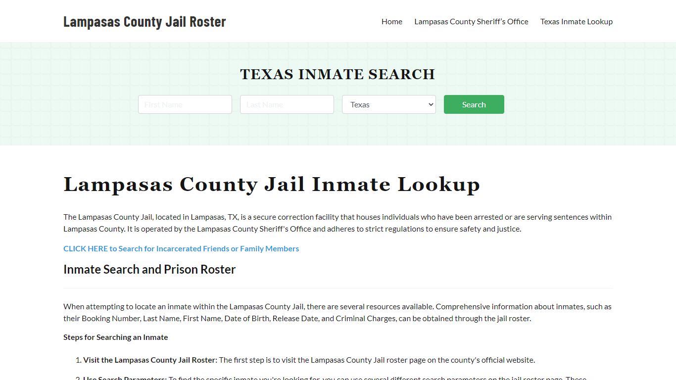 Lampasas County Jail Roster Lookup, TX, Inmate Search