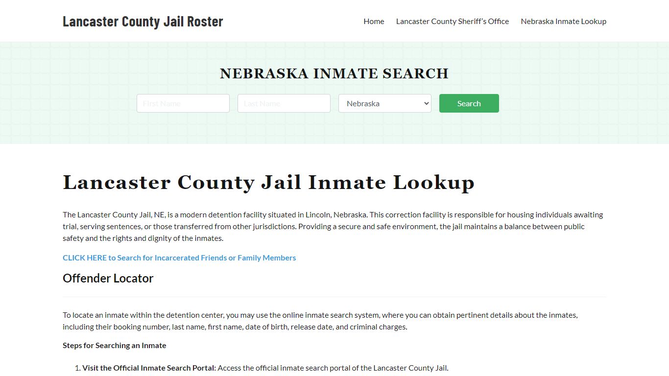 Lancaster County Jail Roster Lookup, NE, Inmate Search