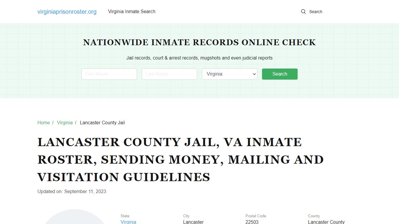 Lancaster County Jail, VA: Offender Search, Visitation & Contact Info