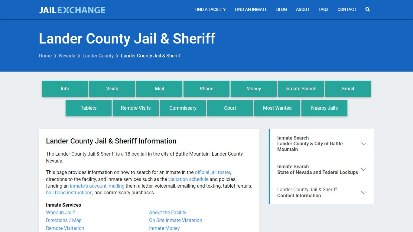Lander County Jail & Sheriff, NV Inmate Search, Information