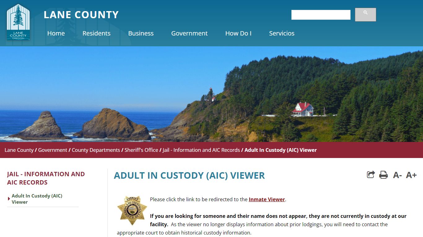 Adult In Custody (AIC) Viewer - Lane County