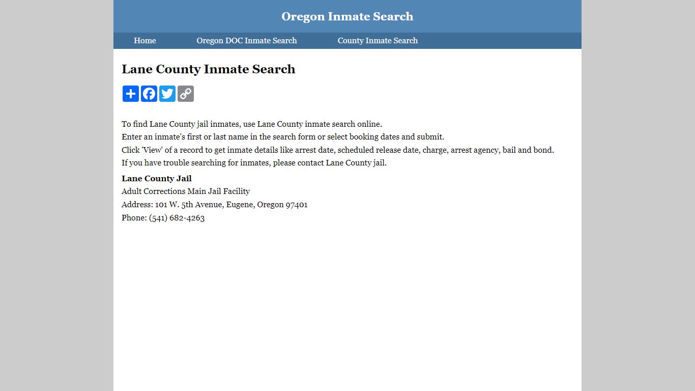 Lane County Inmate Search