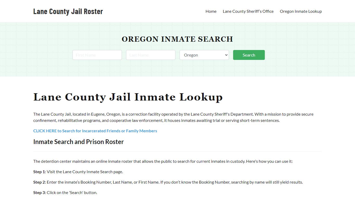 Lane County Jail Roster Lookup, OR, Inmate Search