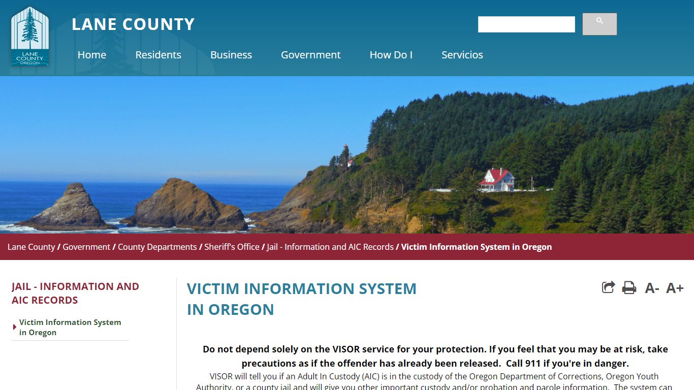 Victim Information System in Oregon - Lane County