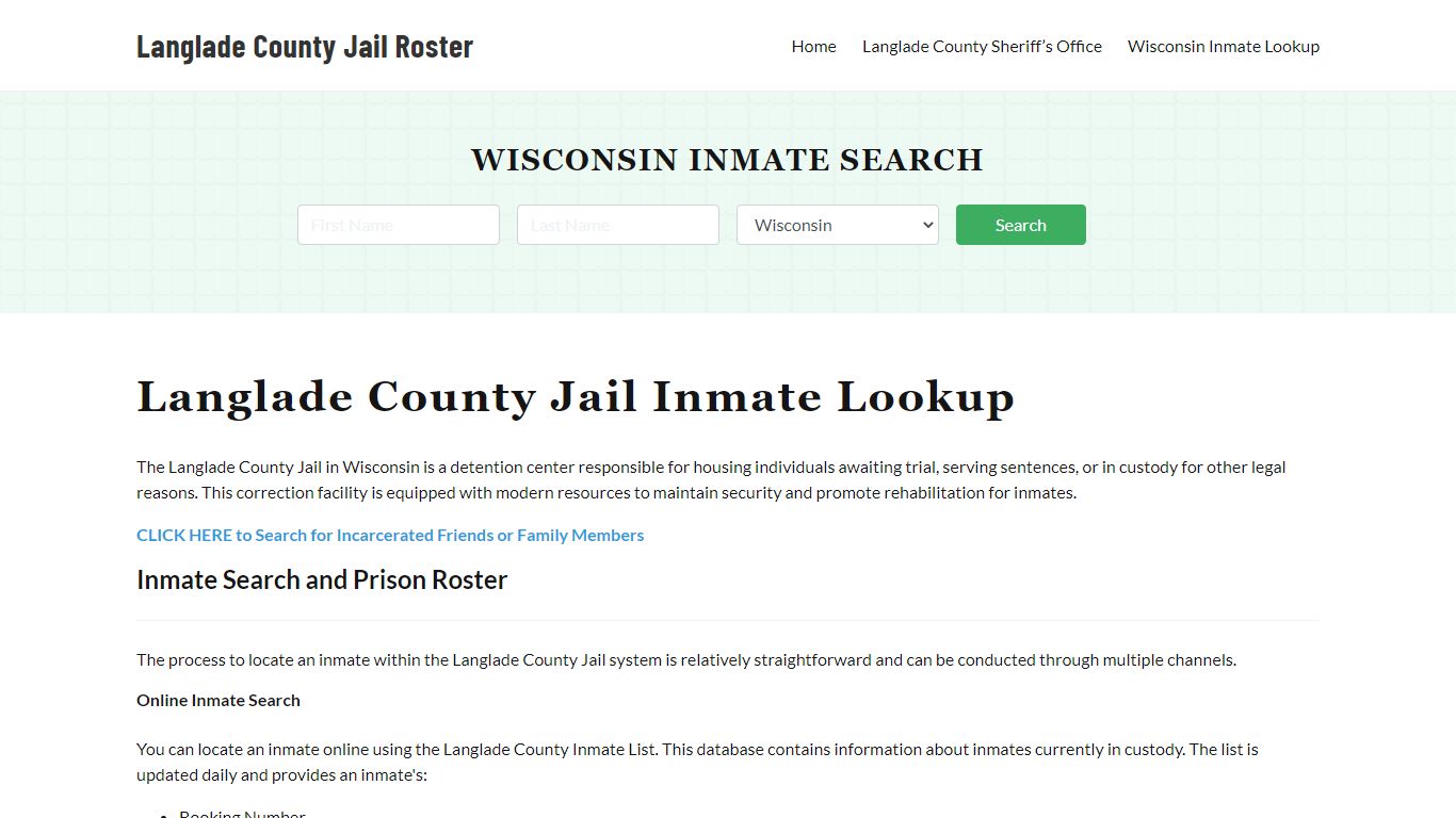 Langlade County Jail Roster Lookup, WI, Inmate Search