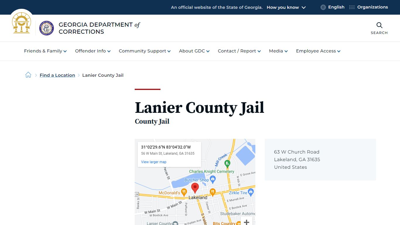 Lanier County Jail | Georgia Department of Corrections