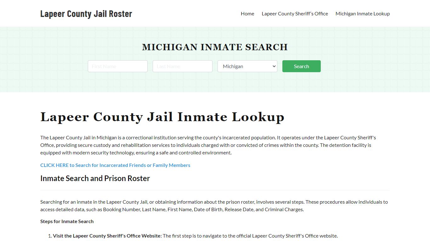 Lapeer County Jail Roster Lookup, MI, Inmate Search