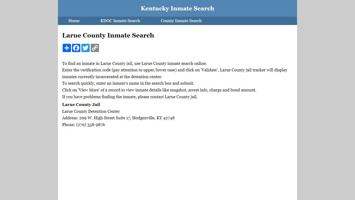 Larue County Inmate Search