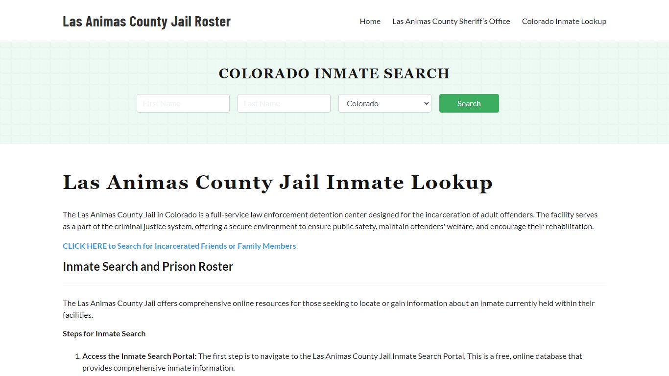 Las Animas County Jail Roster Lookup, CO, Inmate Search