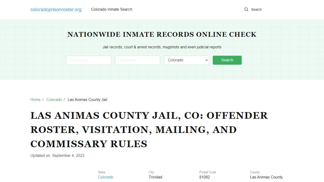 Las Animas County Jail, CO: Inmate Lookup, Visitations, Contacs