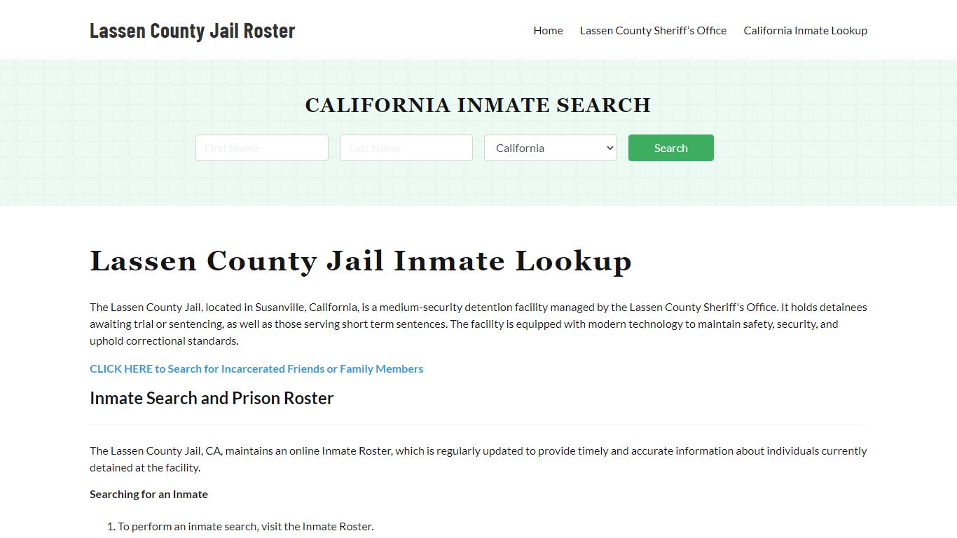 Lassen County Jail Roster Lookup, CA, Inmate Search