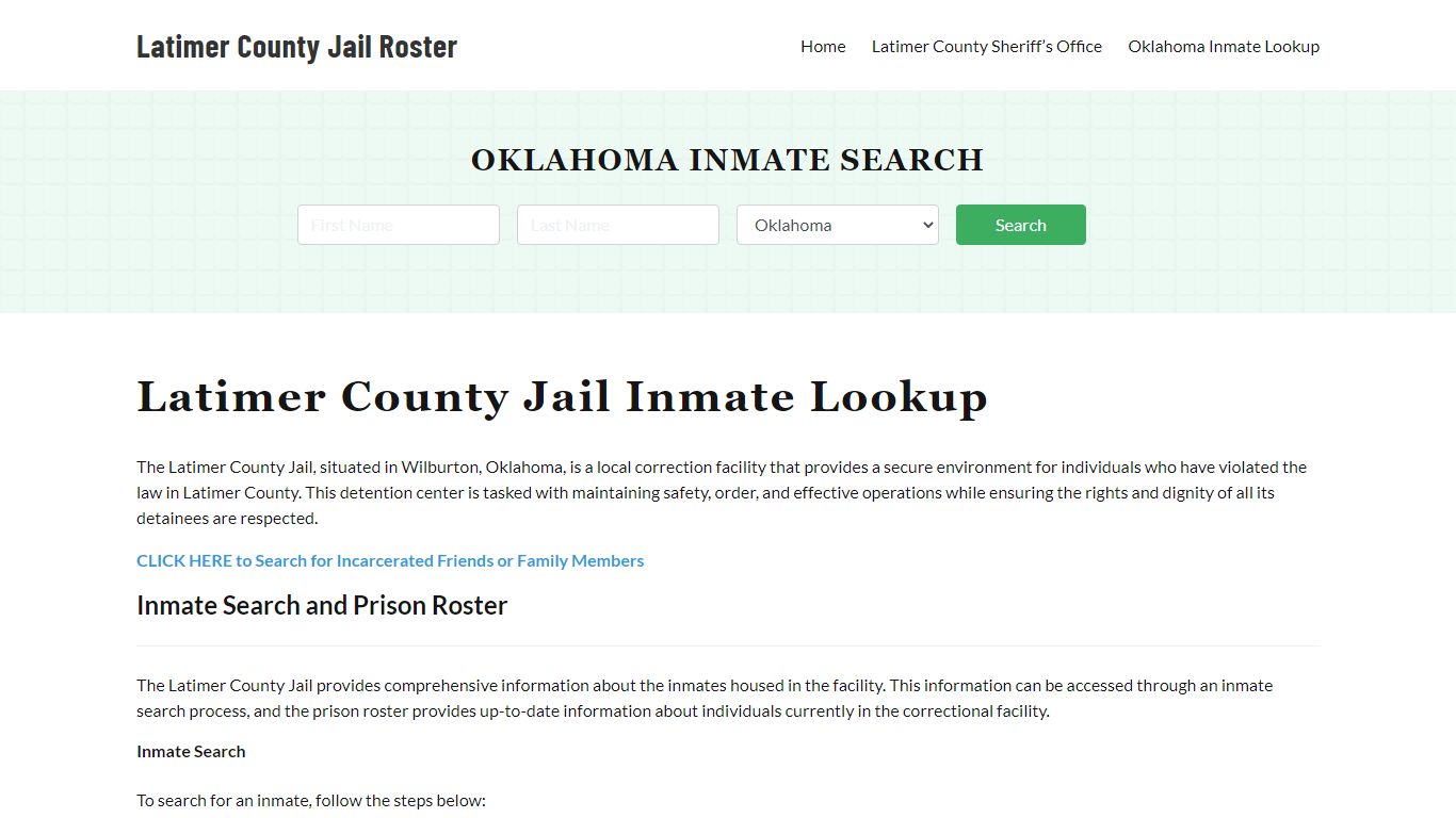 Latimer County Jail Roster Lookup, OK, Inmate Search
