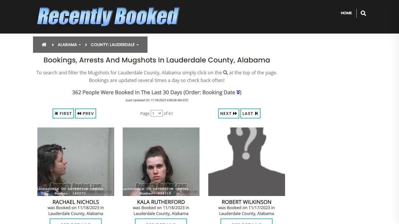 Bookings, Arrests and Mugshots in Lauderdale County, Alabama