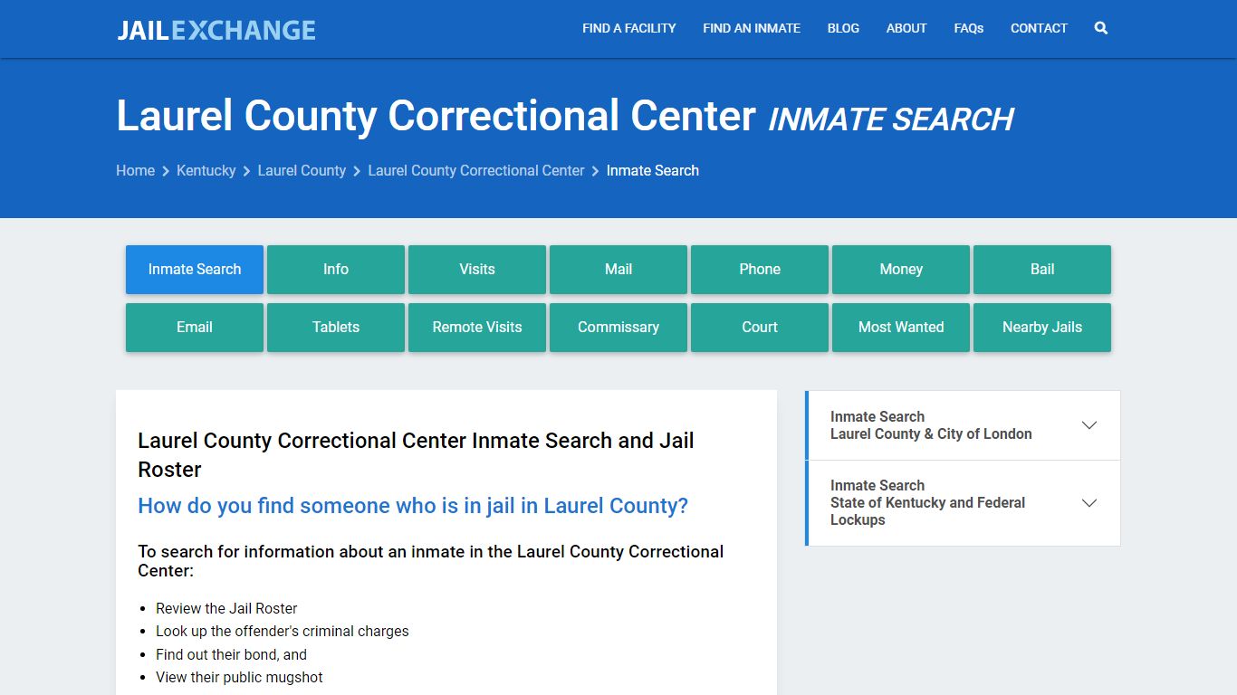 Laurel County Correctional Center Inmate Search - Jail Exchange