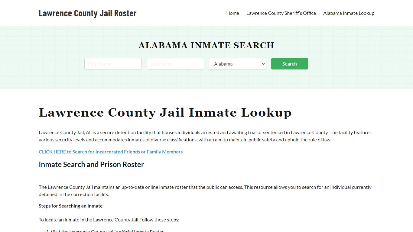 Lawrence County Jail Roster Lookup, AL, Inmate Search