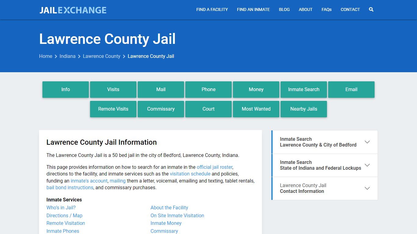 Lawrence County Jail, IN Inmate Search, Information