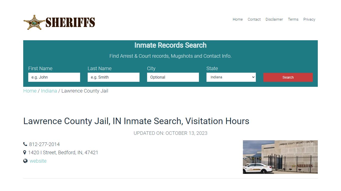 Lawrence County Jail, IN Inmate Search, Visitation Hours