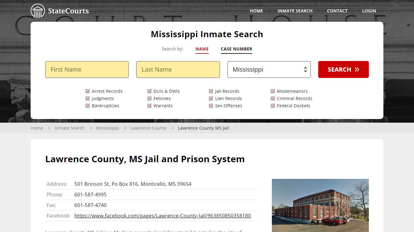 Lawrence County MS Jail Inmate Records Search, Mississippi - StateCourts