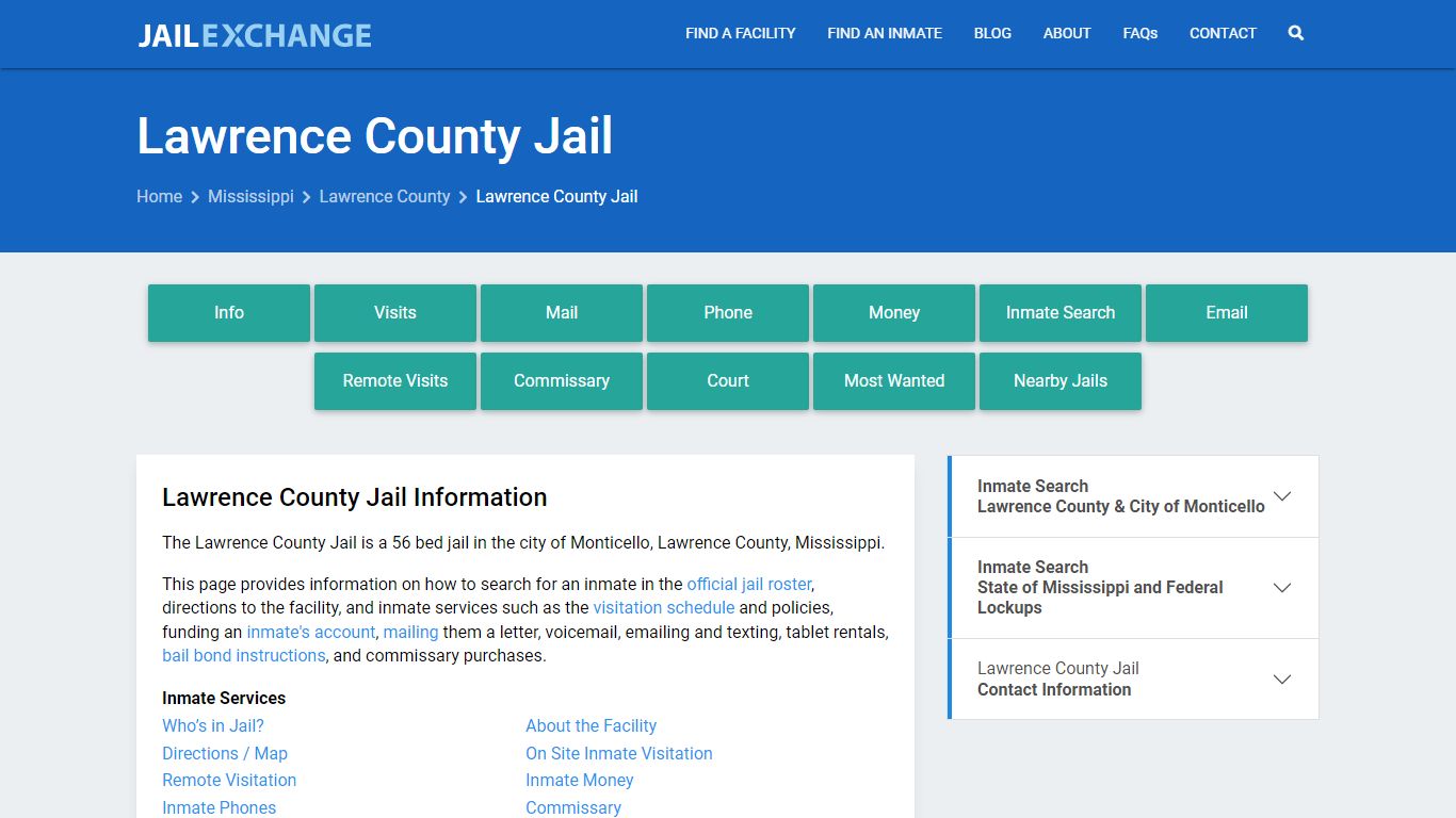 Lawrence County Jail, MS Inmate Search, Information