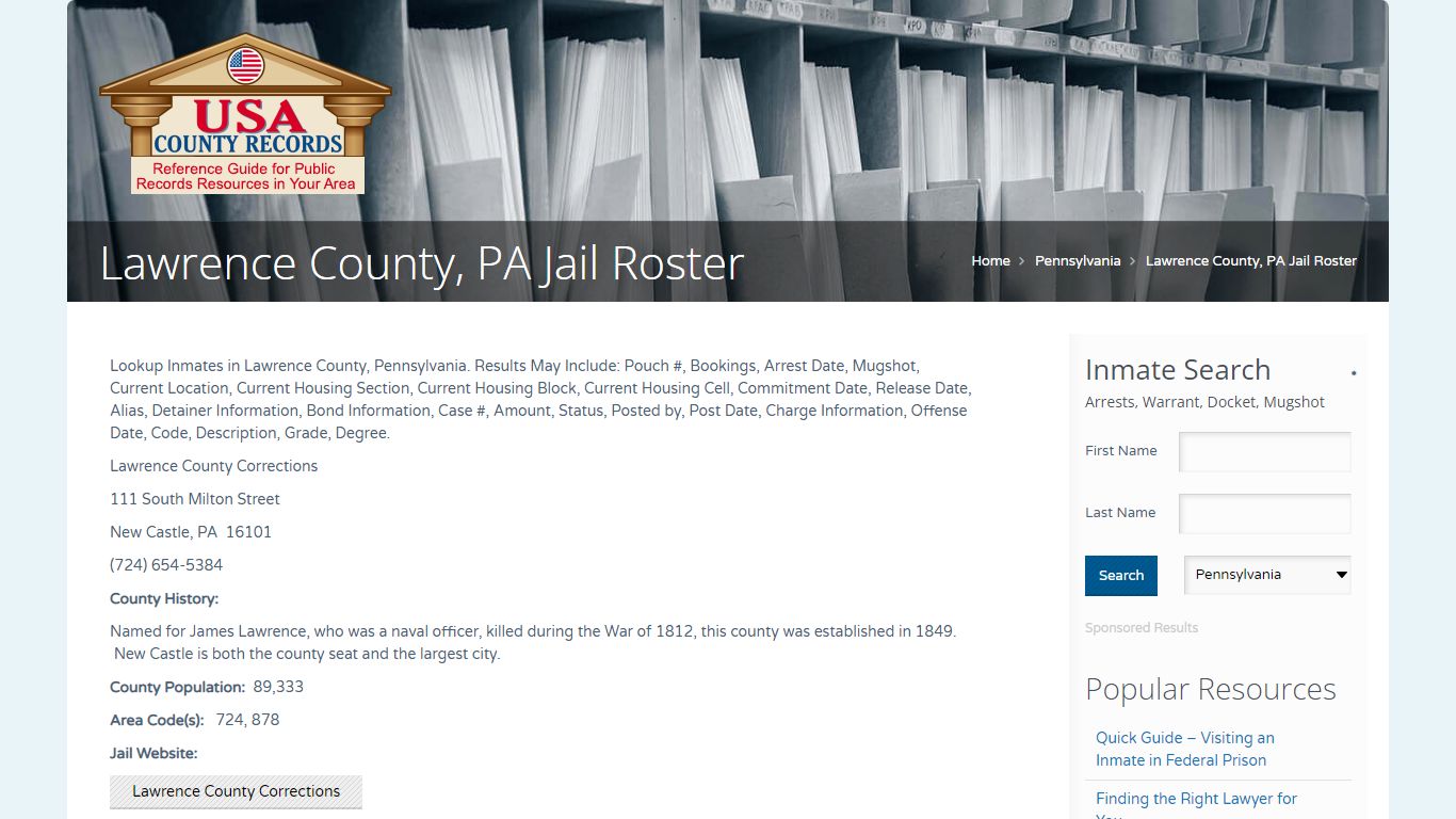 Lawrence County, PA Jail Roster | Name Search