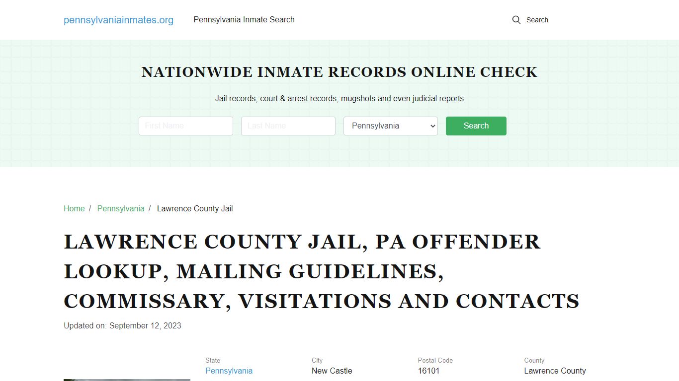 Lawrence County Jail, PA: Inmate Search Options, Visitations, Contacts