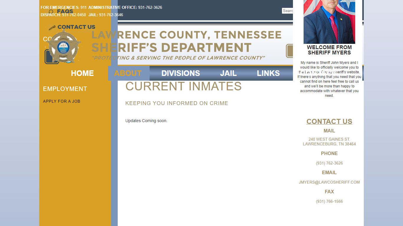 Lawrence County, Tennessee Sheriff's Department - Current Inmates