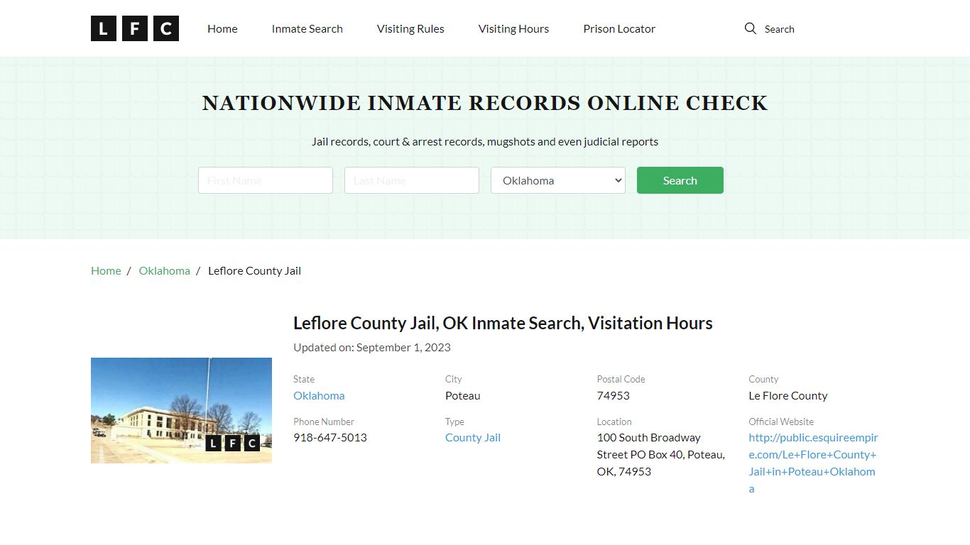 Leflore County Jail, OK Inmate Search, Visitation Hours