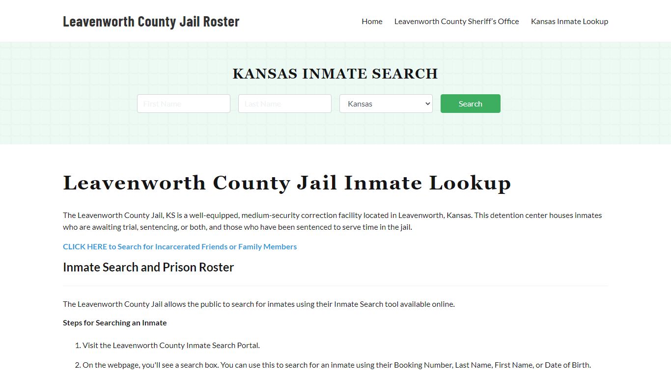Leavenworth County Jail Roster Lookup, KS, Inmate Search