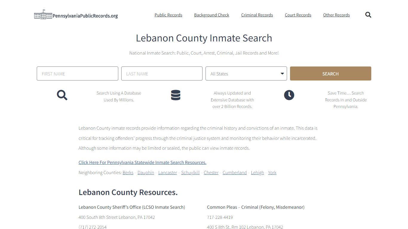 Lebanon County Inmate Search - LCSO Current & Past Jail Records