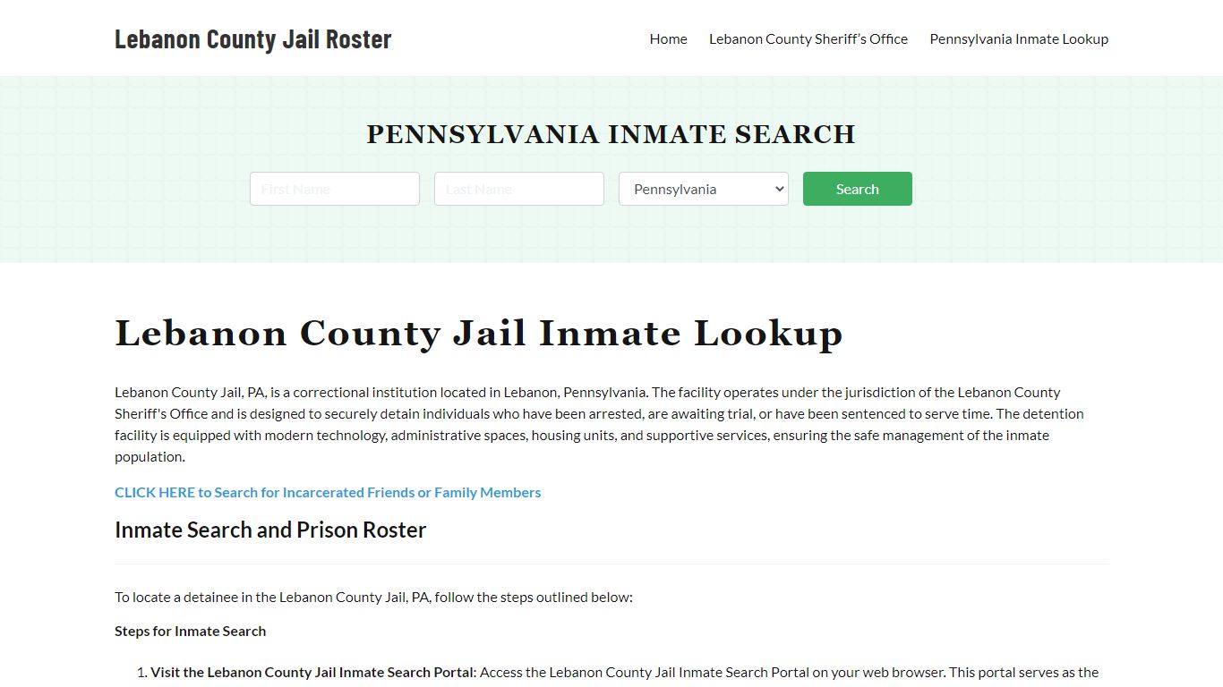 Lebanon County Jail Roster Lookup, PA, Inmate Search