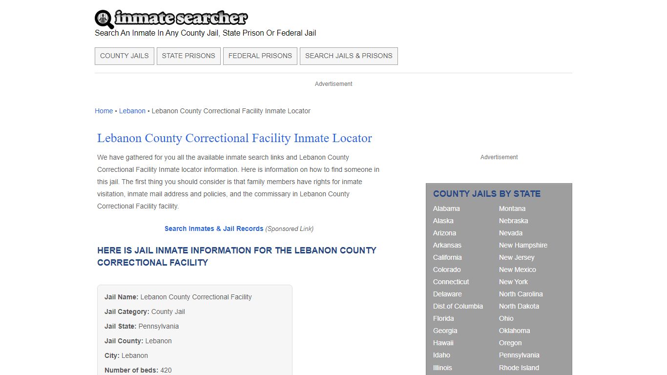 Lebanon County Correctional Facility Inmate Locator