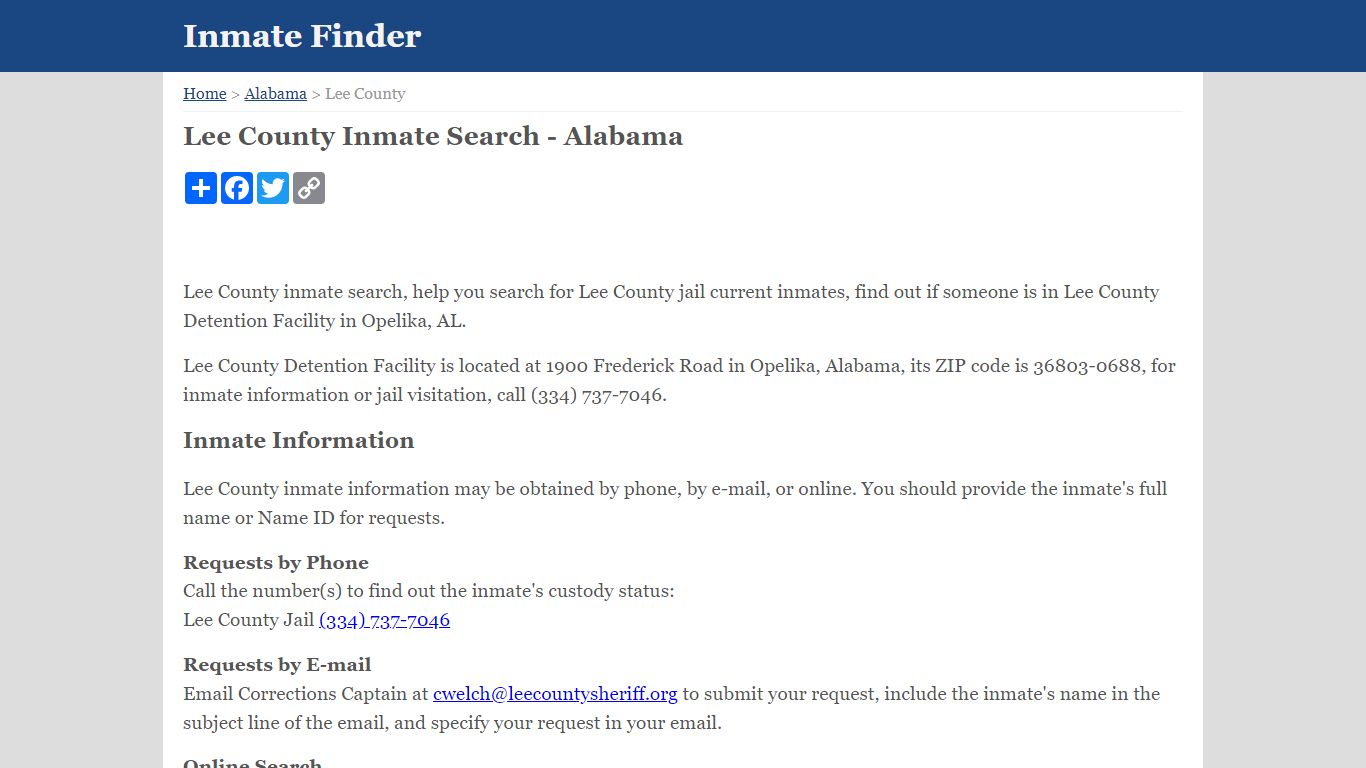 Lee County Inmate Search - Alabama