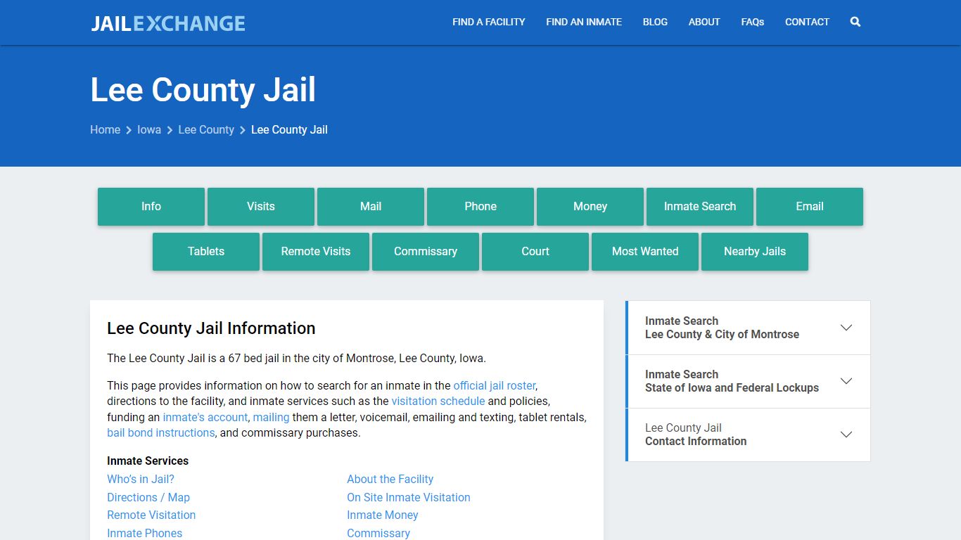 Lee County Jail, IA Inmate Search, Information