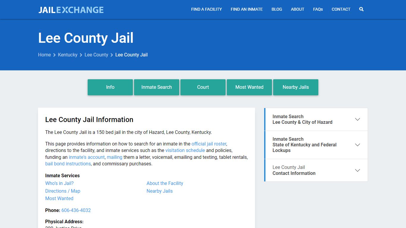 Lee County Jail, KY Inmate Search, Information - Jail Exchange